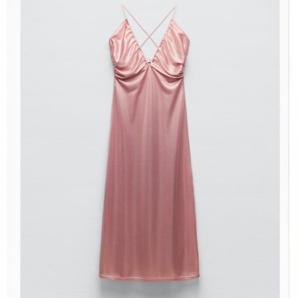 Zara viral pastel powder pink metallic knit midi dress - Large (L) - Picture 2 of 12